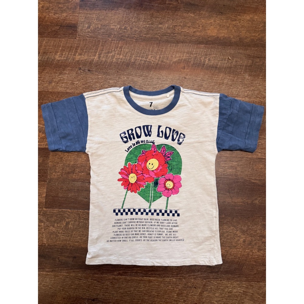 Cotton On Kids Size 7 Grow Love Floral Graphic Tee Organic Cotton